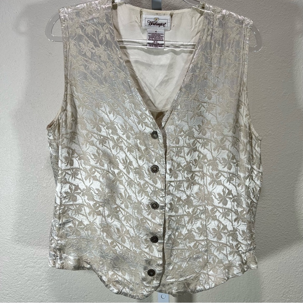 Worthington VTG 90s Embossed Silky Lightweight Button Front Vest Sz L (14)